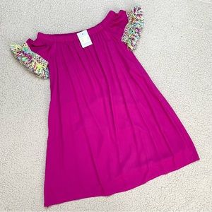 Buckley K Tala Fringe Trim Off The Shoulder Short Sleeve Dress